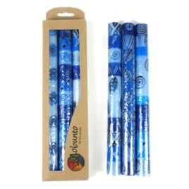 Set of 3 Tall Hand Painted Blue Candles-Feruzi Design